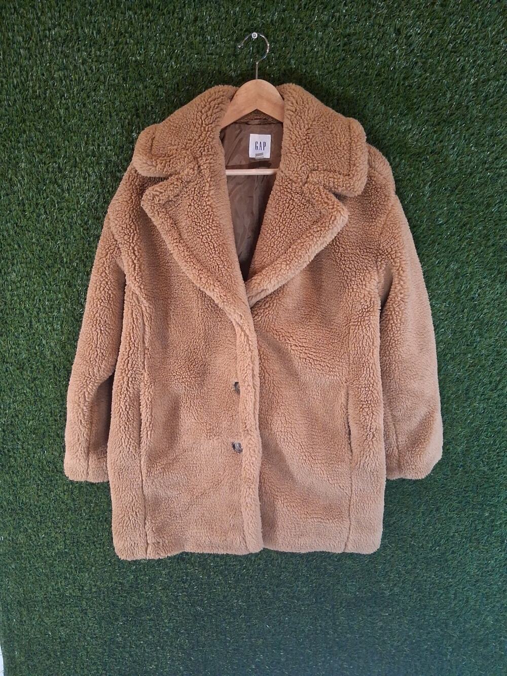 GAP Tan Sherpa Teddy Bear Coat Women's ( M ) Brown Fleece Button Front Jacket